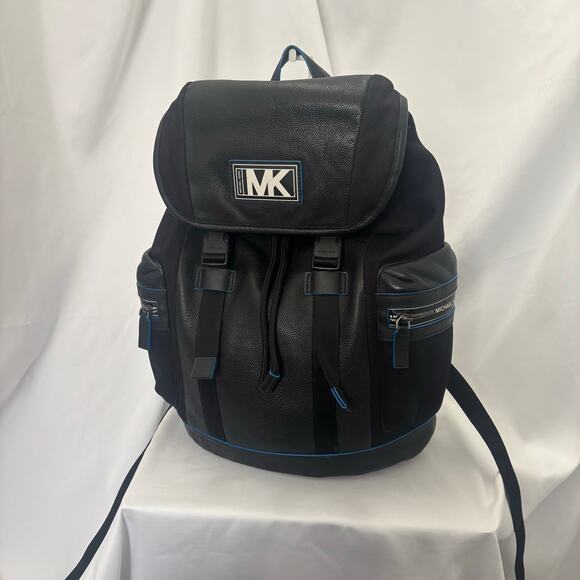Michael Kors MK Black Nylon Leather Cooper Backpack Logo Patch Buckle Flap Bag $_57.PNG?set_id=880000500F main image 2